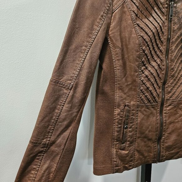 Maurices Faux Leather Moto Short Jacket Brown Size Small Zip Up Biker NWT - Picture 5 of 16
